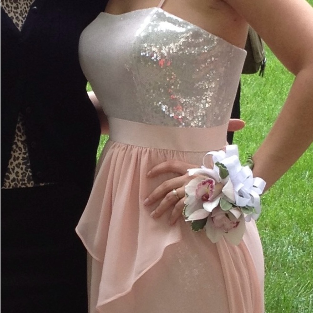 Aqua Pink and White High Low Dress